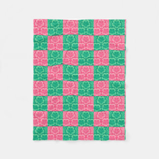 Couverture Polaire Blanche en polaire rose et verte