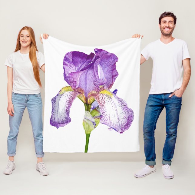 Couverture Polaire Blanche en polaire violet Iris chic Floral (En situation)