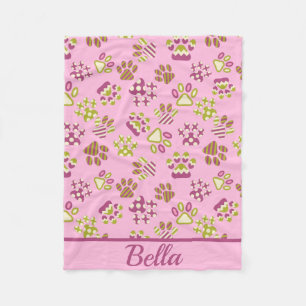 Couverture Polaire Blanche en toison Pink Paws