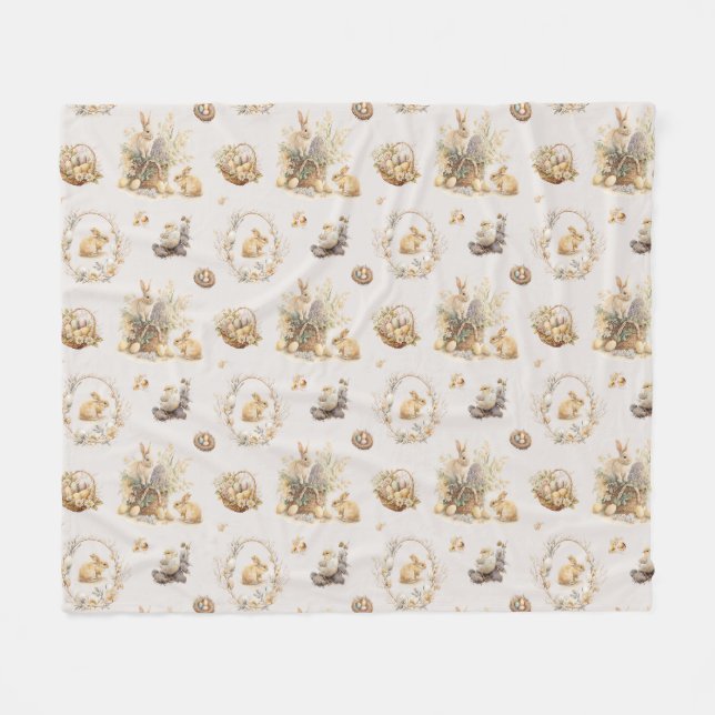 Couverture Polaire Blanche lapin de Pâques (Devant (Horizontal))