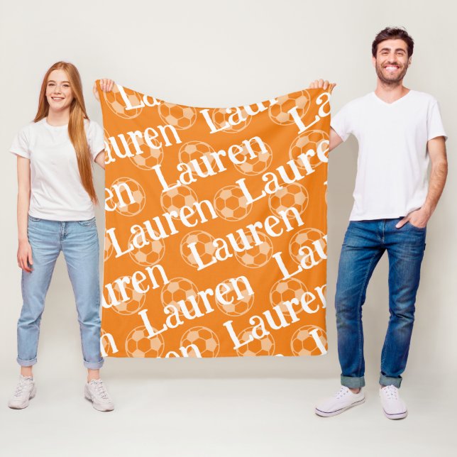 Couverture Polaire Blanche polaire de soccer orange et blanc (En situation)