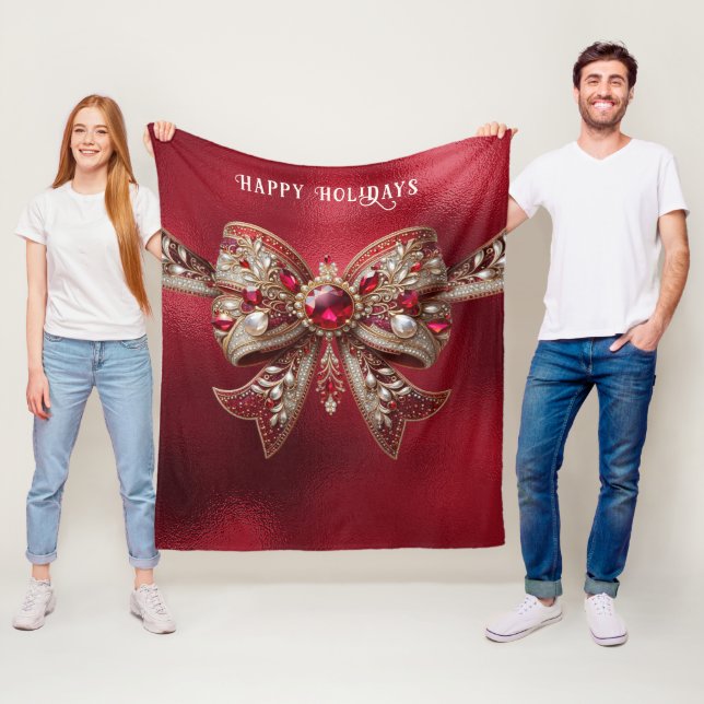 Couverture Polaire Blanche polaire de vacances Red Bow (En situation)