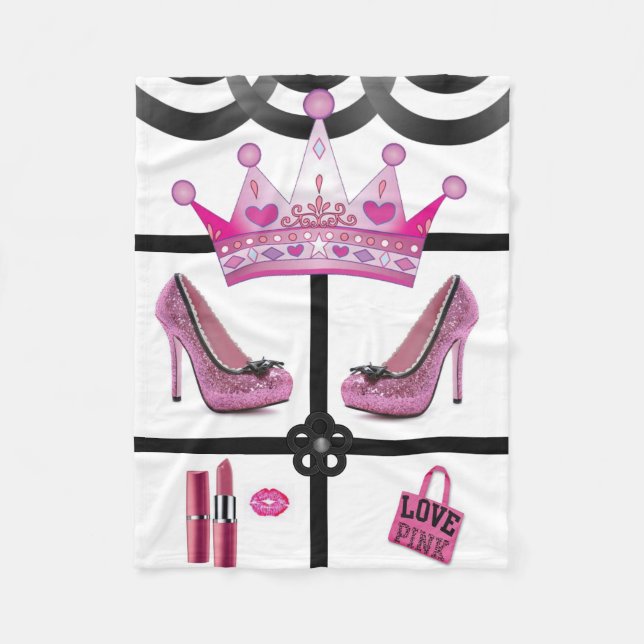Couverture polaire blanche rose Queen (Devant)