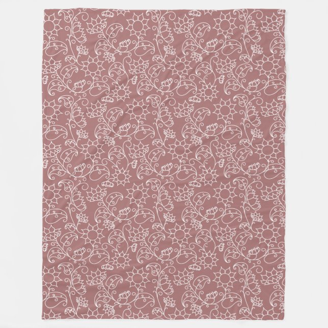 Couverture Polaire Blanche Sherpa floral rose vif (Devant)