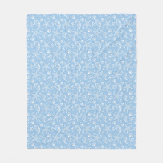 Couverture Polaire Blanchisserie blanche en coquillage bleu plage (Devant)