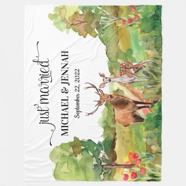 Couverture Polaire Blanchisserie mariée avec Buck et Doe Deer (Devant)