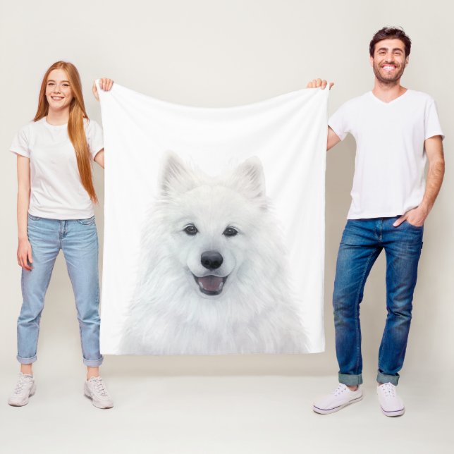 Couverture Polaire Blanket de la Toison, Chien Samoyé par miart (En situation)