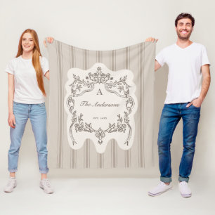 Couverture Polaire Blason Floral Élégant Vintage & Rayures Nom de Fam