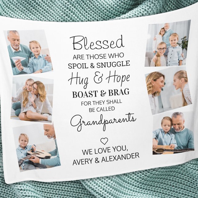 Couverture Polaire Blessé Grand-Parents Citer Photo Collage (Créateur téléchargé)