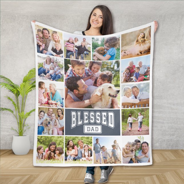 Couverture Polaire Blessed Papa 15 Photo Collage (Créateur téléchargé)