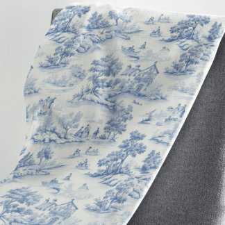 Couverture Polaire Bleu à la française Toile de Jouy Romantique Éléga
