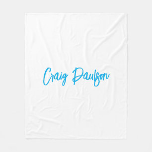 Couverture Polaire Bleu Blanc Votre Nom Calligraphie Unique Minimalis