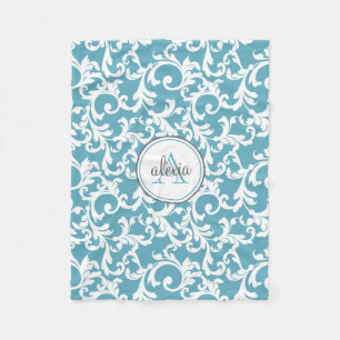 Couverture Polaire Bleu bleu océan élégant Damas Imprimer