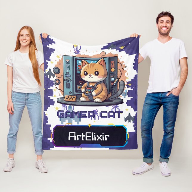Couverture Polaire Bleu chat du joueur mignon (En situation)