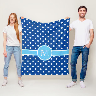Couverture Polaire Bleu clair et marine avec Monogramme à points polk