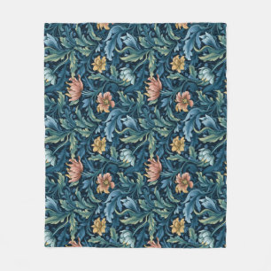 Couverture Polaire Bleu de motif botanique rétro