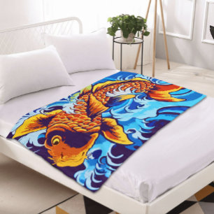 Couverture Polaire Bleu de poisson orange Koi