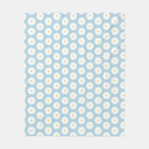 Couverture Polaire Bleu et blanc Retro Vintage Daisy Motif