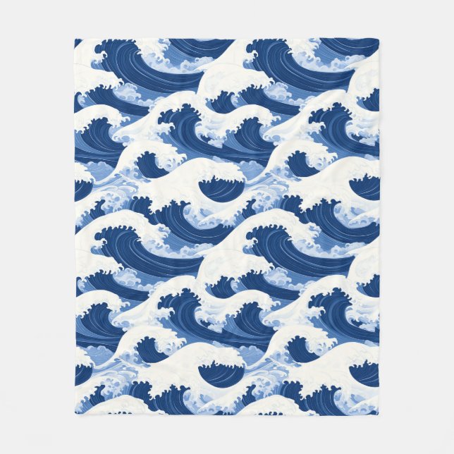Couverture Polaire Bleu et blanc Vagues motif nautique (Devant)
