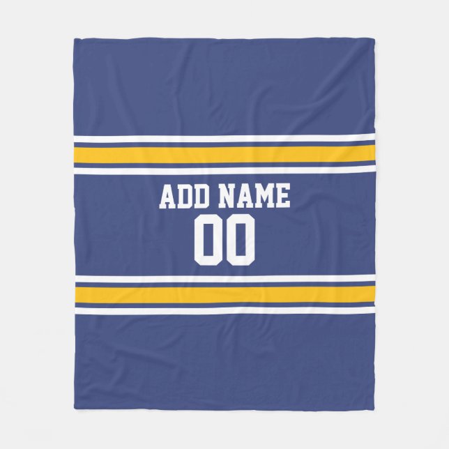 Couverture Polaire Bleu et Jaune Strips Sports Nom personnalisé Numér (Devant)