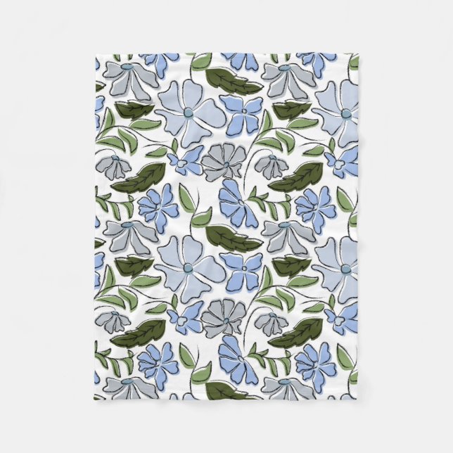 Couverture Polaire Bleu et vert main tiré bloc floral Imprimer (Devant)