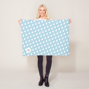 Couverture Polaire Bleu F-35 Jet Motif Monogramme Bébé polaire Blan