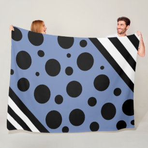 Couverture Polaire Bleu foncé et noir Pois et bande blanche