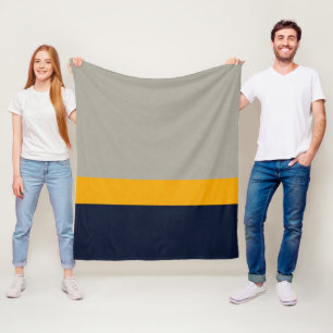 Couverture Polaire Bleu foncé, Jaune, Gris rayé Texté