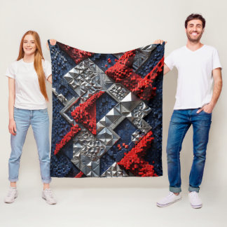 Couverture Polaire Bleu foncé Rouge vif Argent Micro Mosaïque 3D