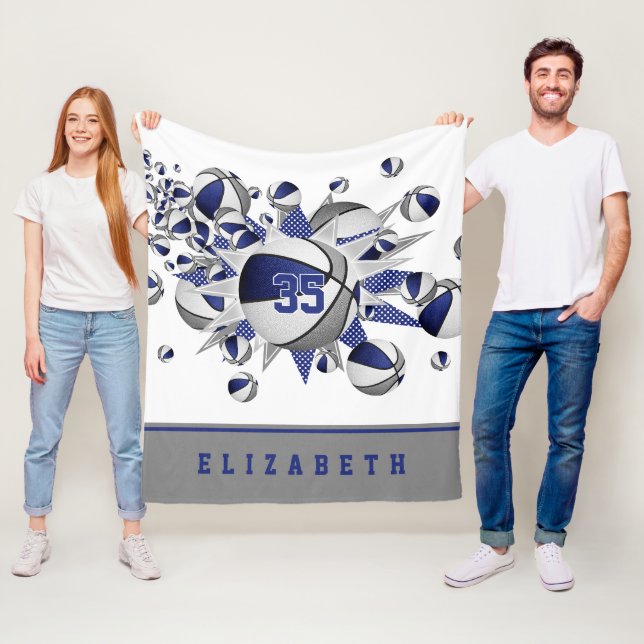 Couverture Polaire bleu gris filles sport cadeaux basket étoiles (En situation)