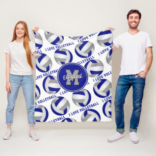 Couverture Polaire bleu gris I love volleyball salle de sport décorat