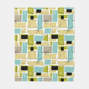 Couverture Polaire Bleu jaune rétro Carrés Abstraits milieu du siècle