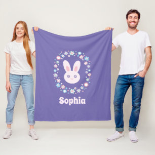 Couverture Polaire Bleu mignon de lavande de lapin de fleurs colorée