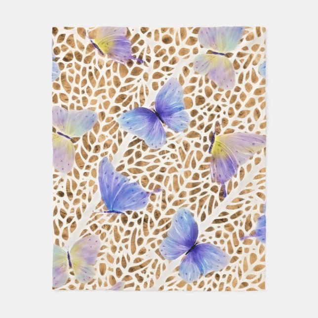 Couverture Polaire Bleu papillon moderne Ethereal Poster de animal or (Devant)