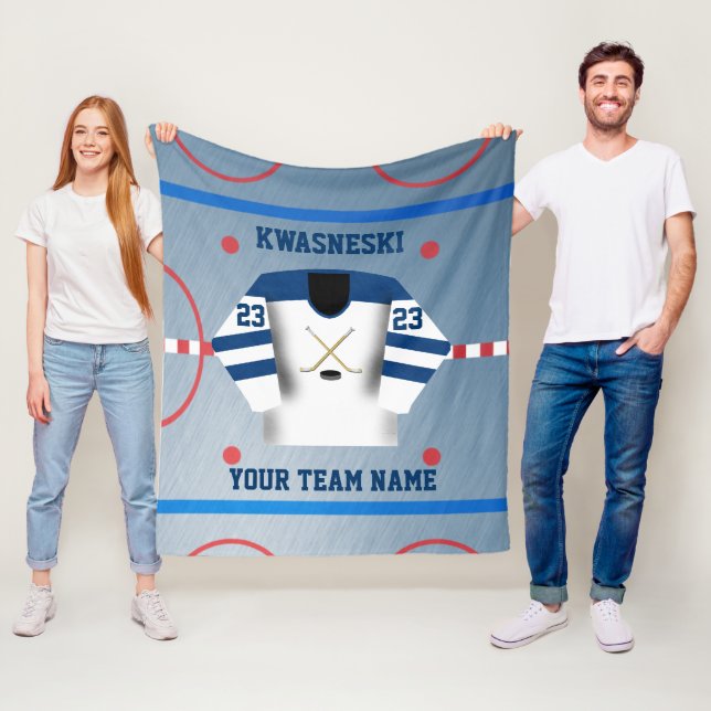 Couverture Polaire Bleu| Rink de hockey sur glace blanc| Joueur Jerse (En situation)