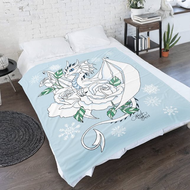 Couverture Polaire Bleu Roses de dragon blanc (Créateur téléchargé)