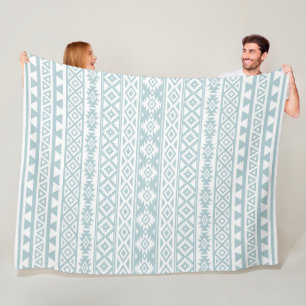 Couverture Polaire Bleu stylisé par Aztèque et blanc d'oeufs de