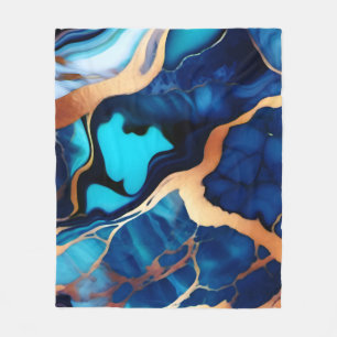 Couverture Polaire Bleu tendance en or faux marbre