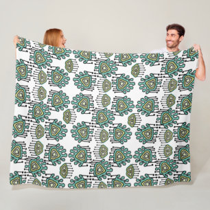 Couverture Polaire Bleu vert noir blanc points tribaux iKat Damask