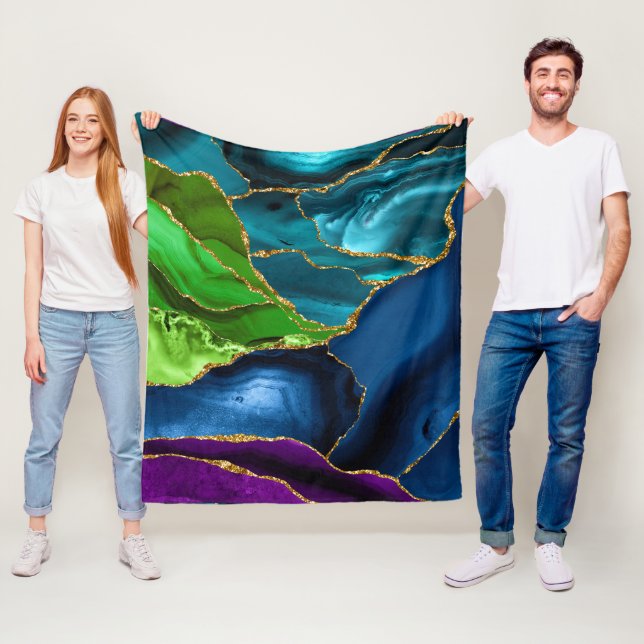 Couverture Polaire Bleu, violet et vert Peacock Agate Faux parties sc (En situation)
