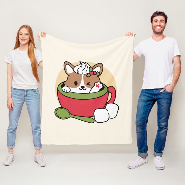 Couverture Polaire Bliss de cacao d'hiver - Chien mignon en mode Mug (En situation)