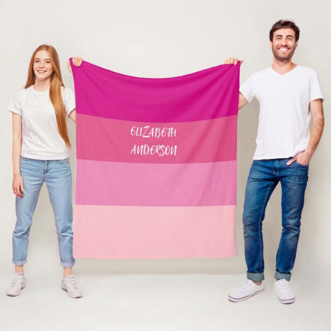 Couverture Polaire Blocage de couleur rose, bande horizontale (En situation)