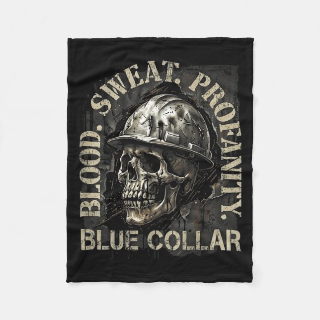 Couverture Polaire Blood Sweat Profanity Construction Worker Skull Bl (Devant)
