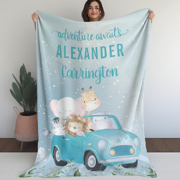 Couverture Polaire Blue Adventure Attend Aquarelle Safari Animaux