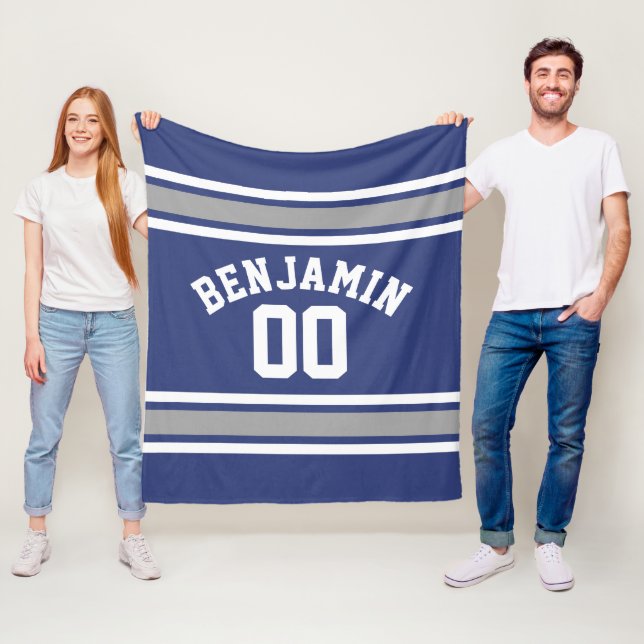 Couverture Polaire Blue and Silver Sports Jersey Nom personnalisé Num (En situation)