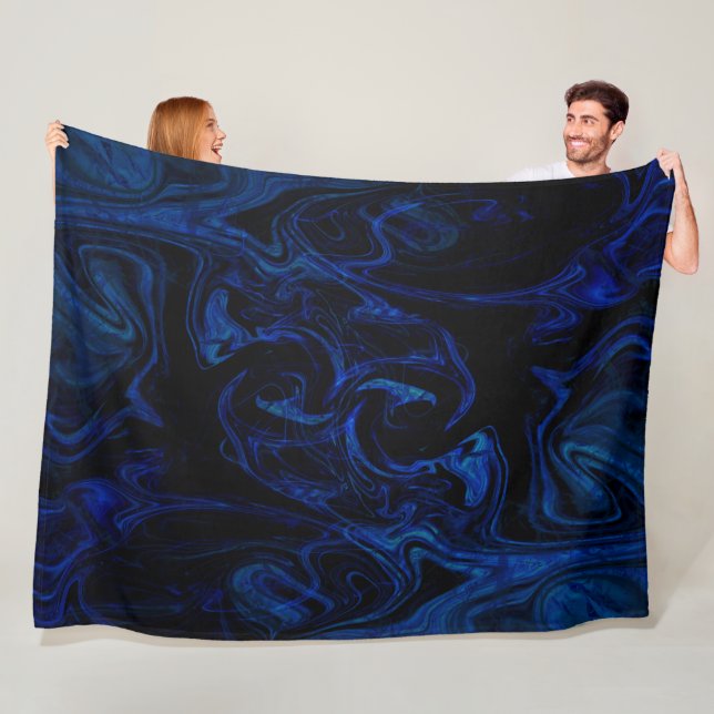 Couverture Polaire Blue Black Swirl Abstrait Smoky Cool (En situation)