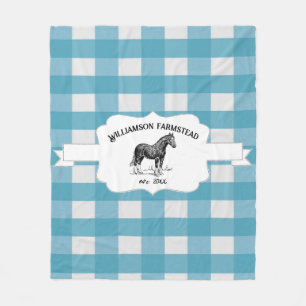 Couverture Polaire Blue Buffalo Plaid Farm Horse Fleece Blanche