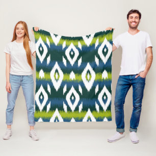 Couverture Polaire Blue Chartreuse Green Ikat Motif Moderne