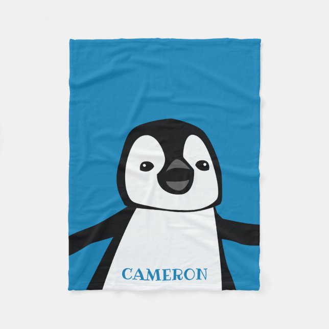 Couverture Polaire Blue Cute Funny Penguin Nursery Noir et blanc (Devant)