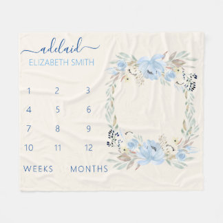 Couverture Polaire Blue Floral Baby Girl Milestone Blanket